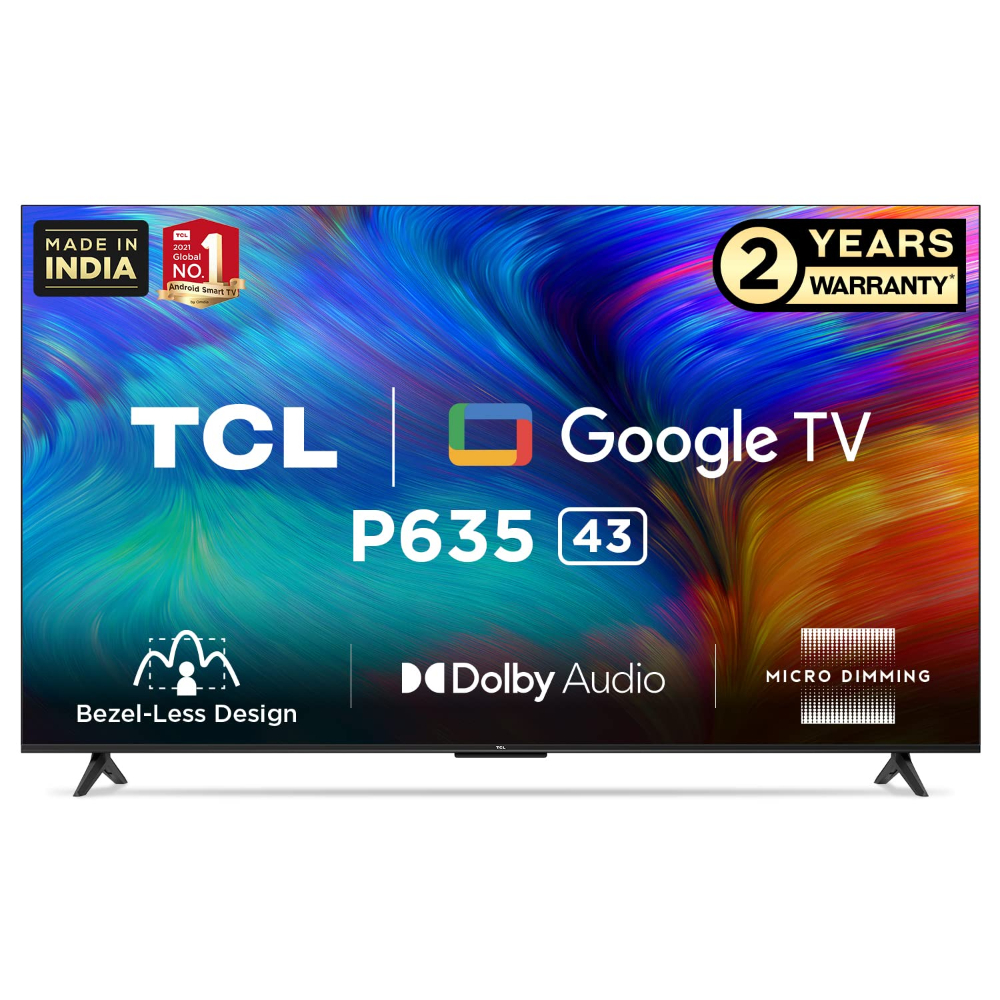 TCL Led TV 43-Inch, 4K Smart Google Frameless, TCL-43P635